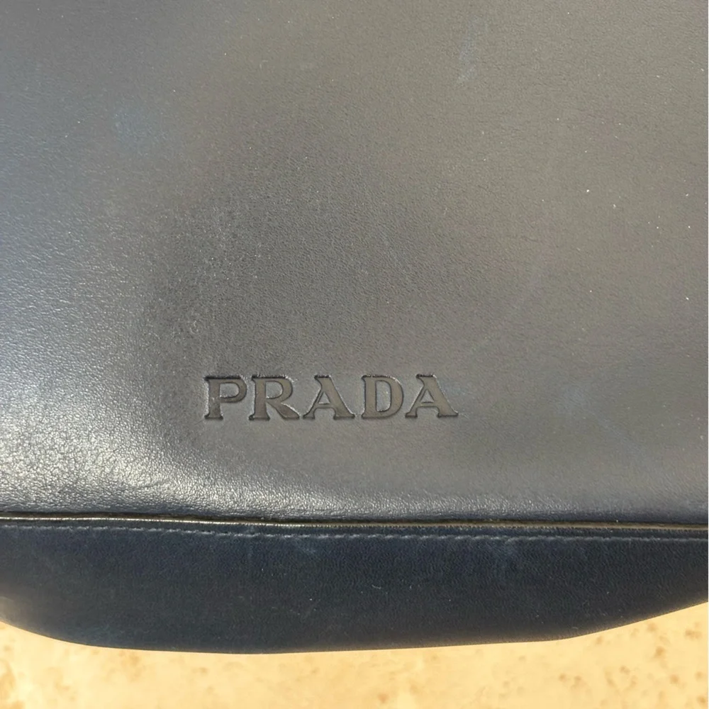 Prada Leather Navy Crossbody Bag with nylon strap Travel
